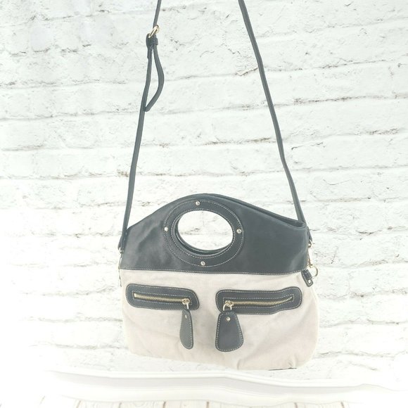 Kate Spade Womens Black Cream Canvas Leather Zip Pockets Crossbody Handb… - Picture 4 of 14
